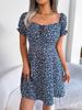 Casual Floral Print High Waist Square Neck Flared Sleeve Midi A Line Dress For Women