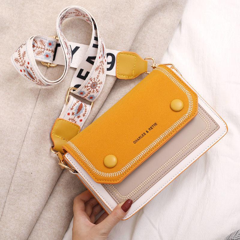 

Маленька жіноча сумка Модна жіноча сумка контрастного кольору через плече з регульованим телескопічним поясом 21x10x14 жовтий