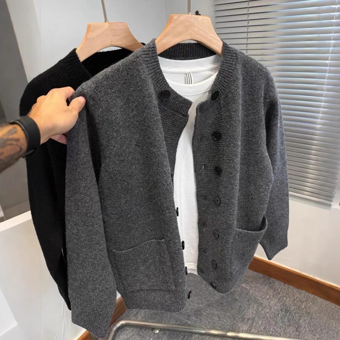 

Men s Classic Versatile Round Neck Knit Cardigan: High-End Double-Breasted Casual Sweater 3XL