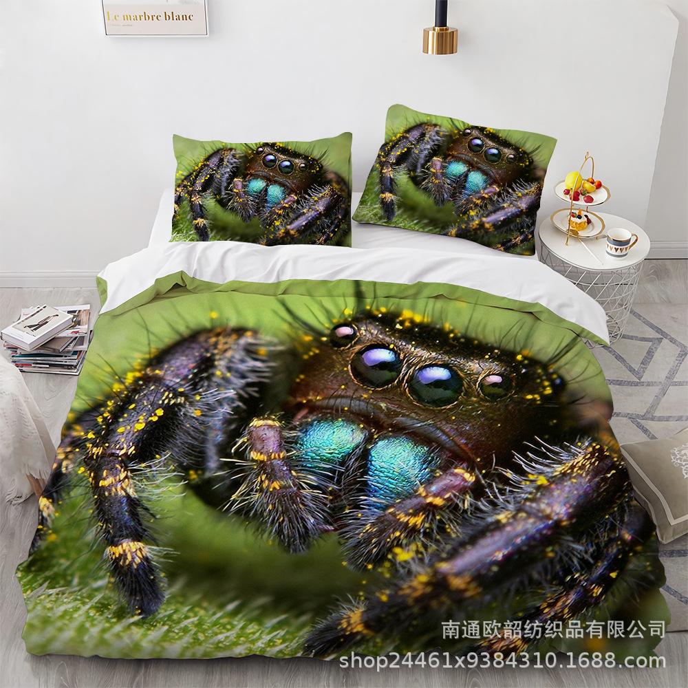 Spider Quilt Set Three-Piece Polyester 90G Abraded 3D Digital Four-Piece Bedding Set