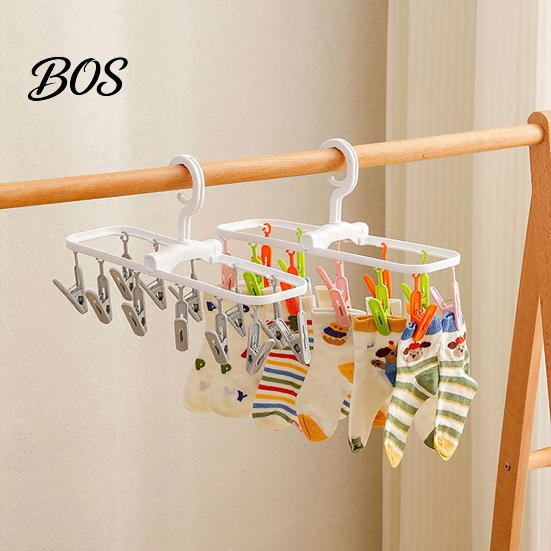 Plastic Clothing Clip Clothes Drying Rack with 12 Clips, Heavy Duty Rotatable Compact Solution Foldable Hanger, Anti-Slip Organizer for Underwear And
