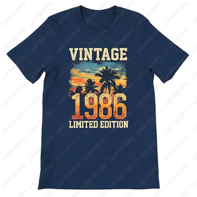 Vintage 1986 Clothing Born In 1986s 40th Birthday Gift Men Women Fun Sunset Projection Oneck Printed Unisex Cotton Shirts Black