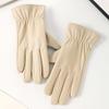 Soft Black Thickened Gloves  Beige Finger Mittens PU Anti-cold Gloves  Outdoor Sport