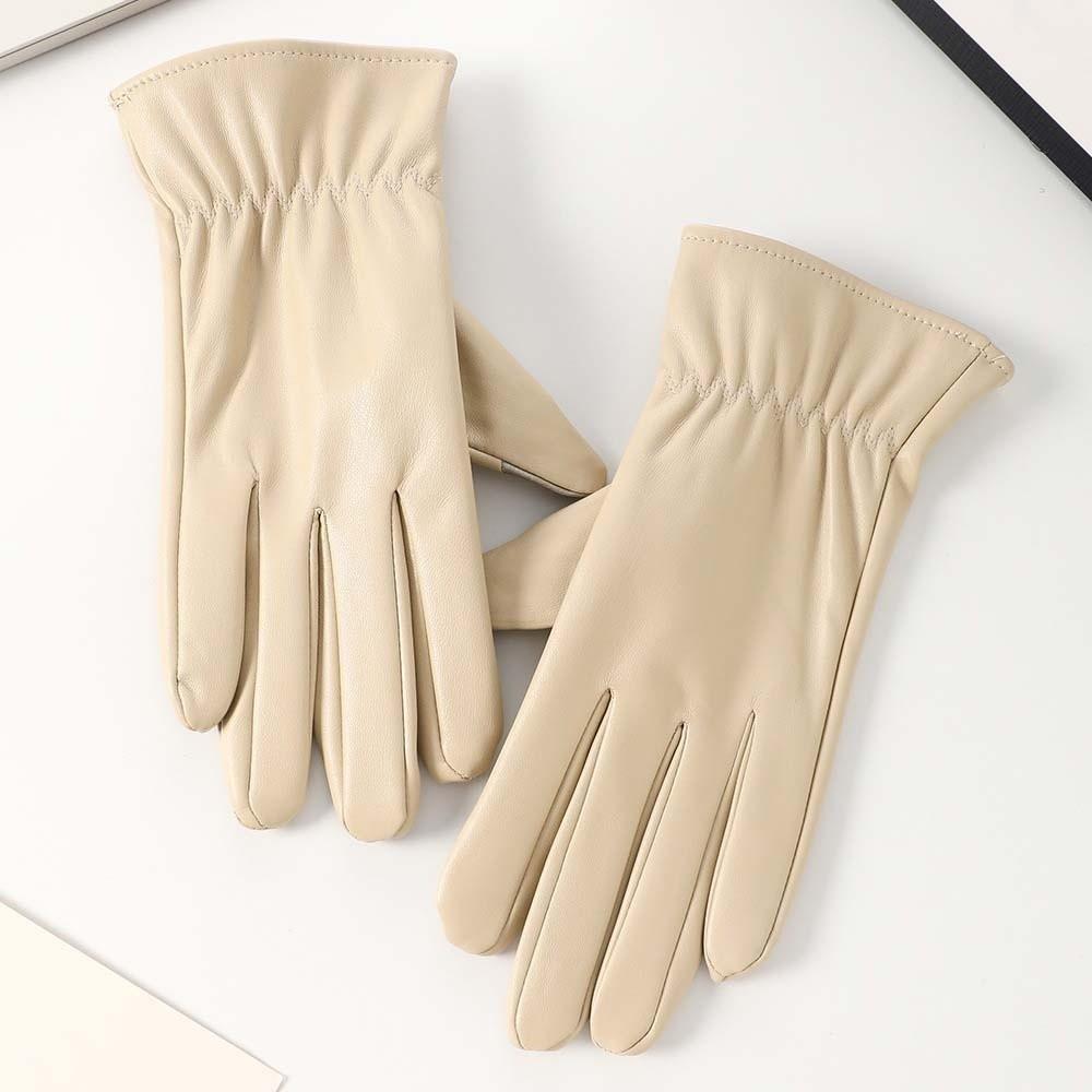 Soft Black Thickened Gloves  Beige Finger Mittens PU Anti-cold Gloves  Outdoor Sport