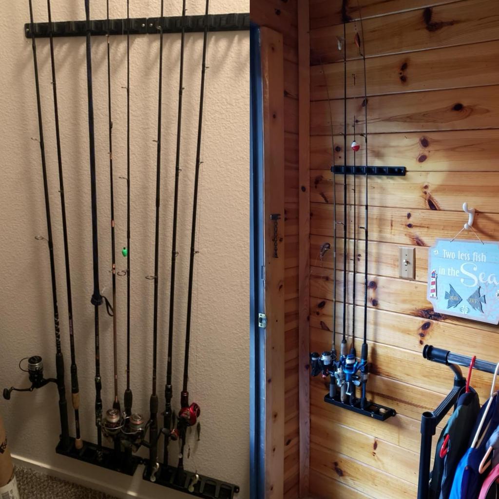 FINNECT Rutenständer, für 6 Ruten [Einfache Ein-Knopf-Aufbewahrung, Japanische Anleitung enthalten] Angelrutenhalter, Vertikal, Wandmontage, Angelrutenhalter,