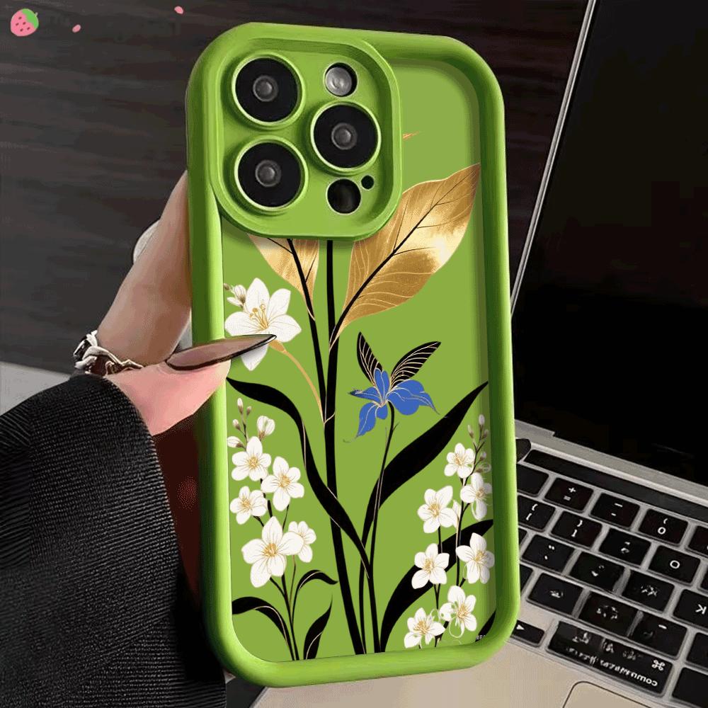 Goldblatt Florales Design Weiche TPU Handyhülle für iPhone 16 15 14 13 12 11 Pro Max Plus Stoßfest Anti-Rutsch Abdeckung