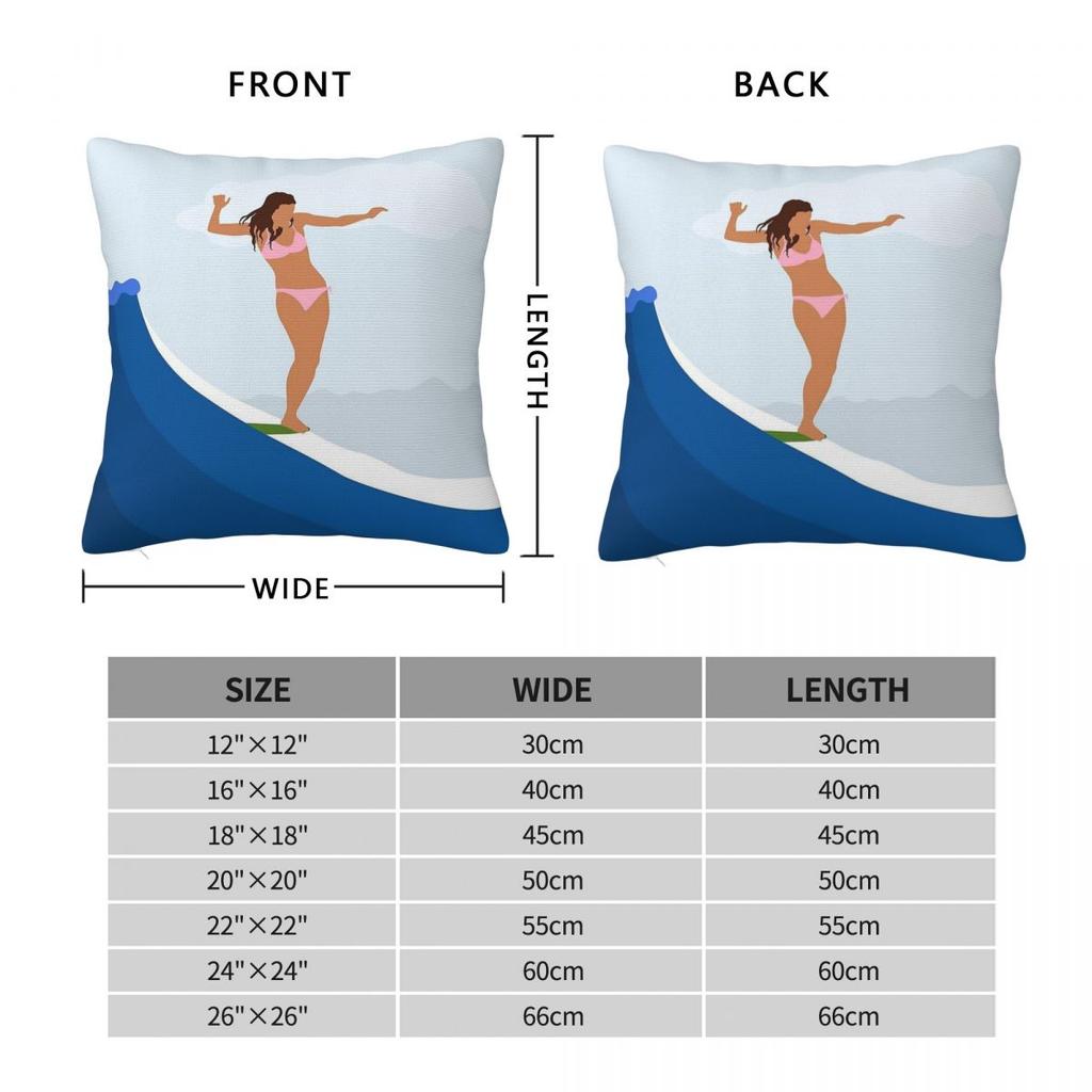 Longboard Surfer Girl Ocean Blue Pillowcase Polyester Linen Velvet Printed Decorative Throw Pillow Case Home Cushion Cover 18"