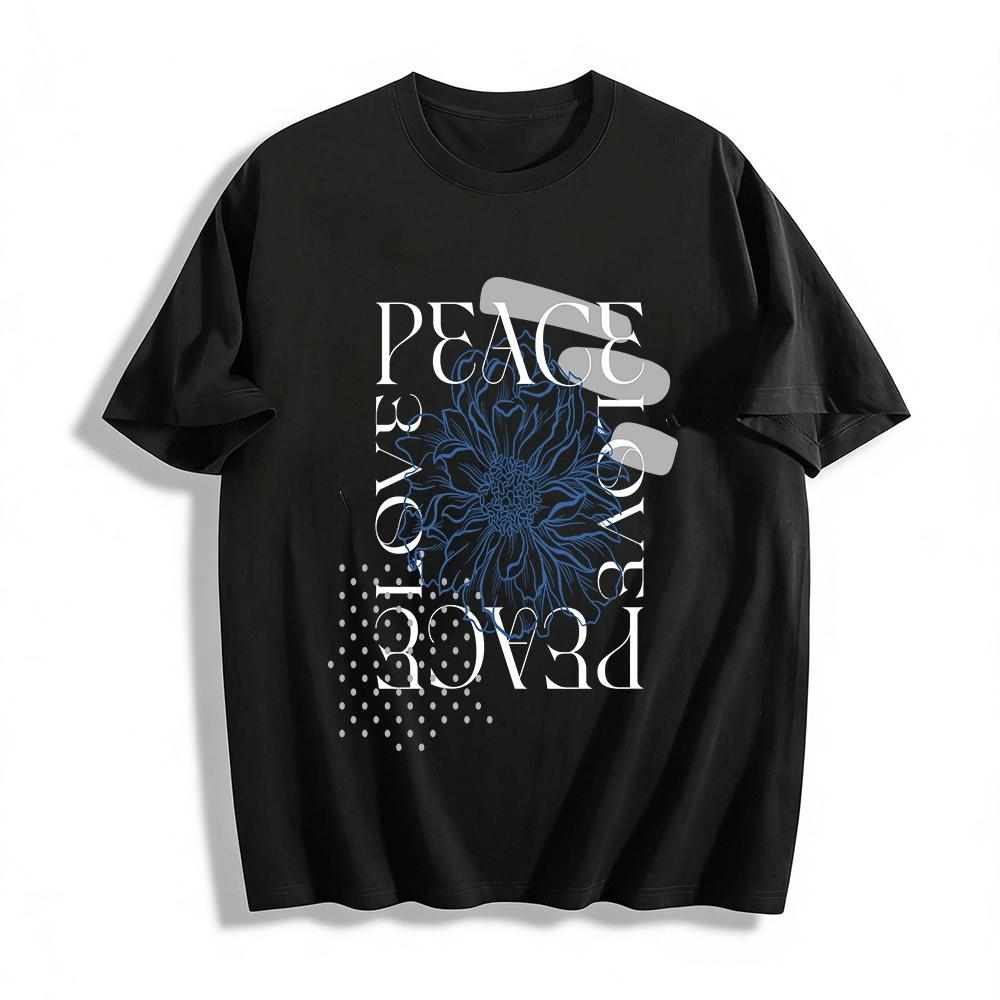 Vintage Blue Line Art Floral Print Casual T-Shirt Pure cotton T-shirt XXS