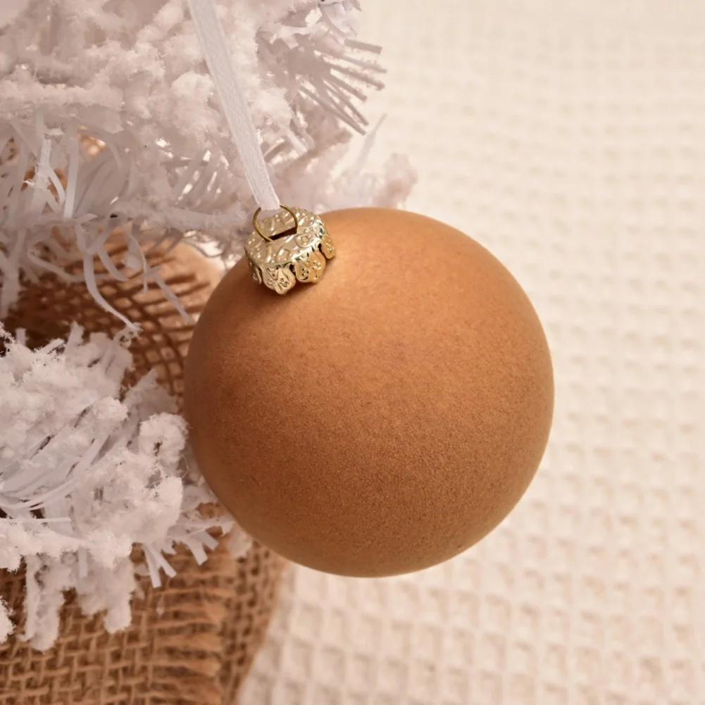 12pcs Flocked Christmas Tree Ball Velvet Christmas Pendant Ornaments Xmas Tree Hanging Balls New Year Party Plush Balls Decor