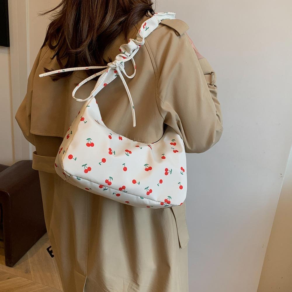 

Korean Style Strawberry Printing Tote Bag Sweet Cherry Underarm Bag Drawstring Shoulder Bag Women Cherry