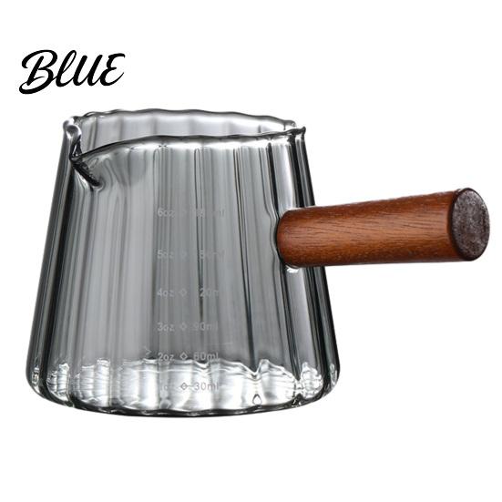 Glass Milk Cup Borosilicate Measuring Handle Pitcher Frothing with Wooden Handle High Clear Pouring Scale Vertical Pattern Decor for