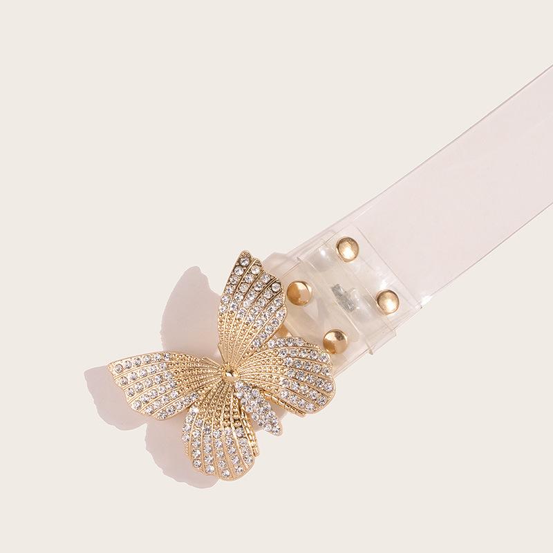 Butterfly Diamond Flat Panel Women's Sweet and Versatile PU Belt PVC Sweet Belt
