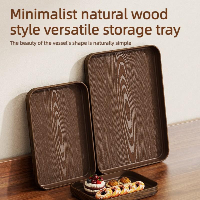 Multi-Purpose Extra-Thick Wood Grain Rectangular Trays - Serving Plates for Home Dining Table, Restaurant & Commercial Catering
