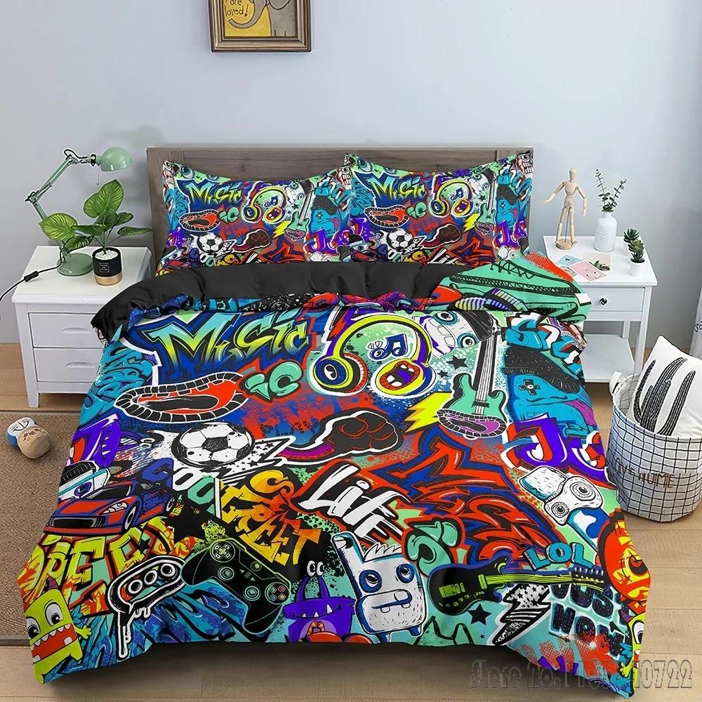 Cartoon Graffiti Quilt Gifts Duvet Cover Set HD Comforter Cover for Kids Bedding Sets Bedclothes Bedroom Decor