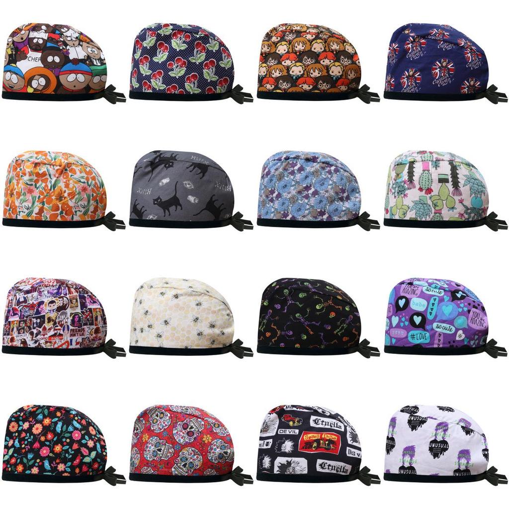 Adjustable Cotton Surgical Cap with Cartoon Print for Women and Men