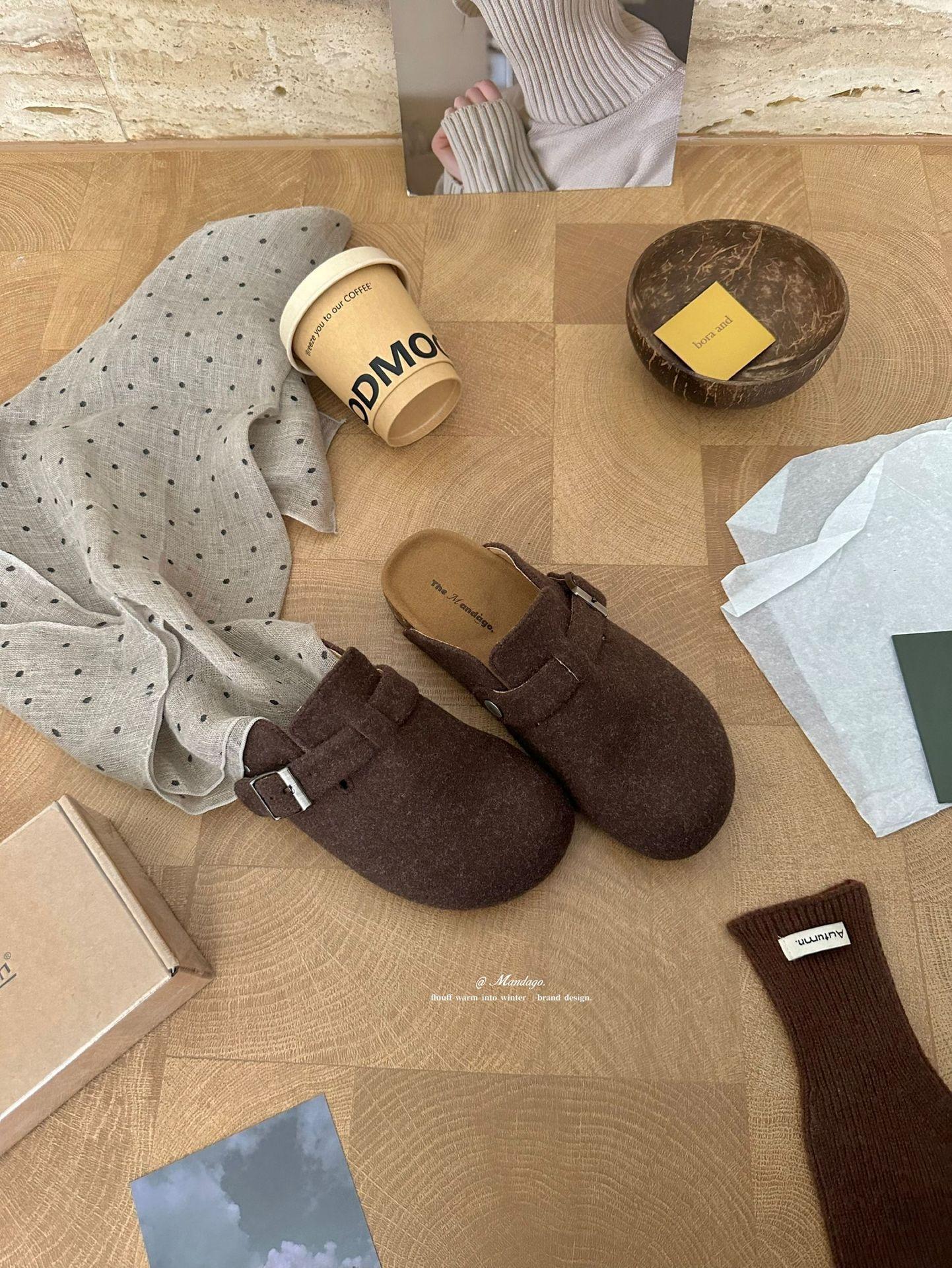 

Thick-soled heightening velvet shoes for women s 2025 autumn and winter bag head half slippers, one pedal outside wearing hairy half tray 39 кофейный