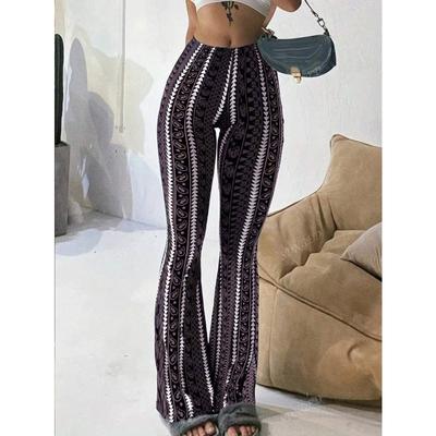 Spring Autumn Elastic Waist Fashion Printing Flare Pants Women Casual All-match Slimy Oga Trousers