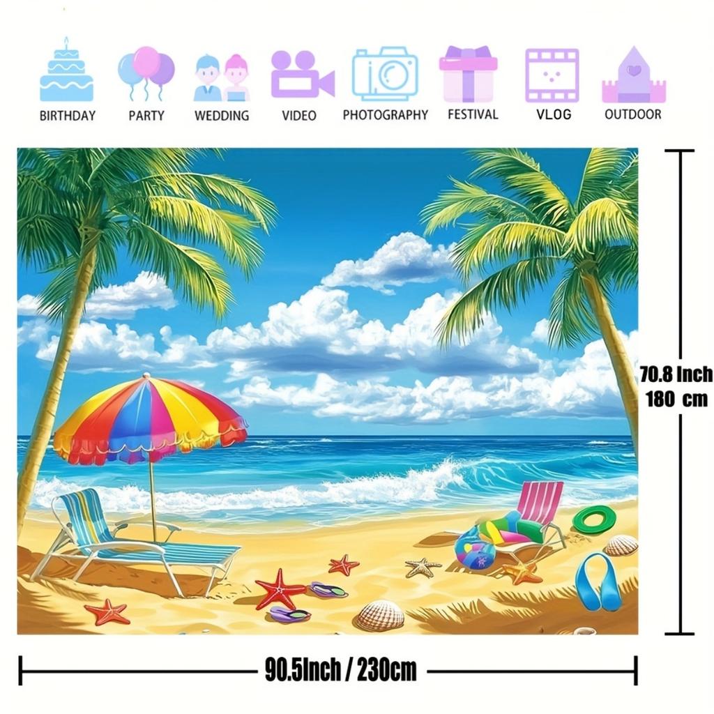 2D plane 1 piece of tropical beach background fabric photo background decorative scene