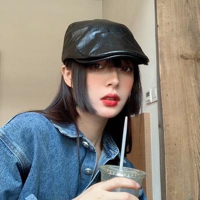 Sombrero Retro de Cuero Boina de Otoño e Invierno para Mujer Gorra de Color Sólido Sombrero de Detective Sombrero para Hombre