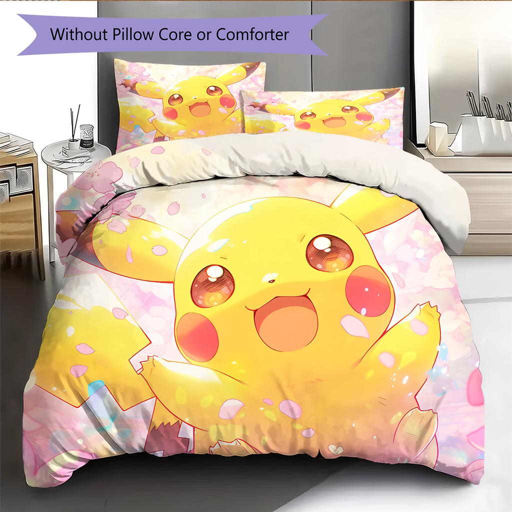 Pikachu Pokémon Pattern Bedding Home Decoration Birthday Gift (1 * Duvet Cover + 2 * Pillowcase, Without Core)