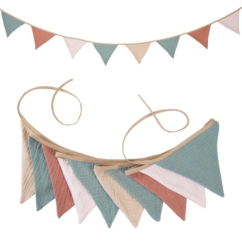 10 Drapeaux 2,6M Fanions en Jute Décoration de Fête de Mariage Banderoles Vintage Accessoire Photo Guirlande pour Maison Baby Shower Carnaval