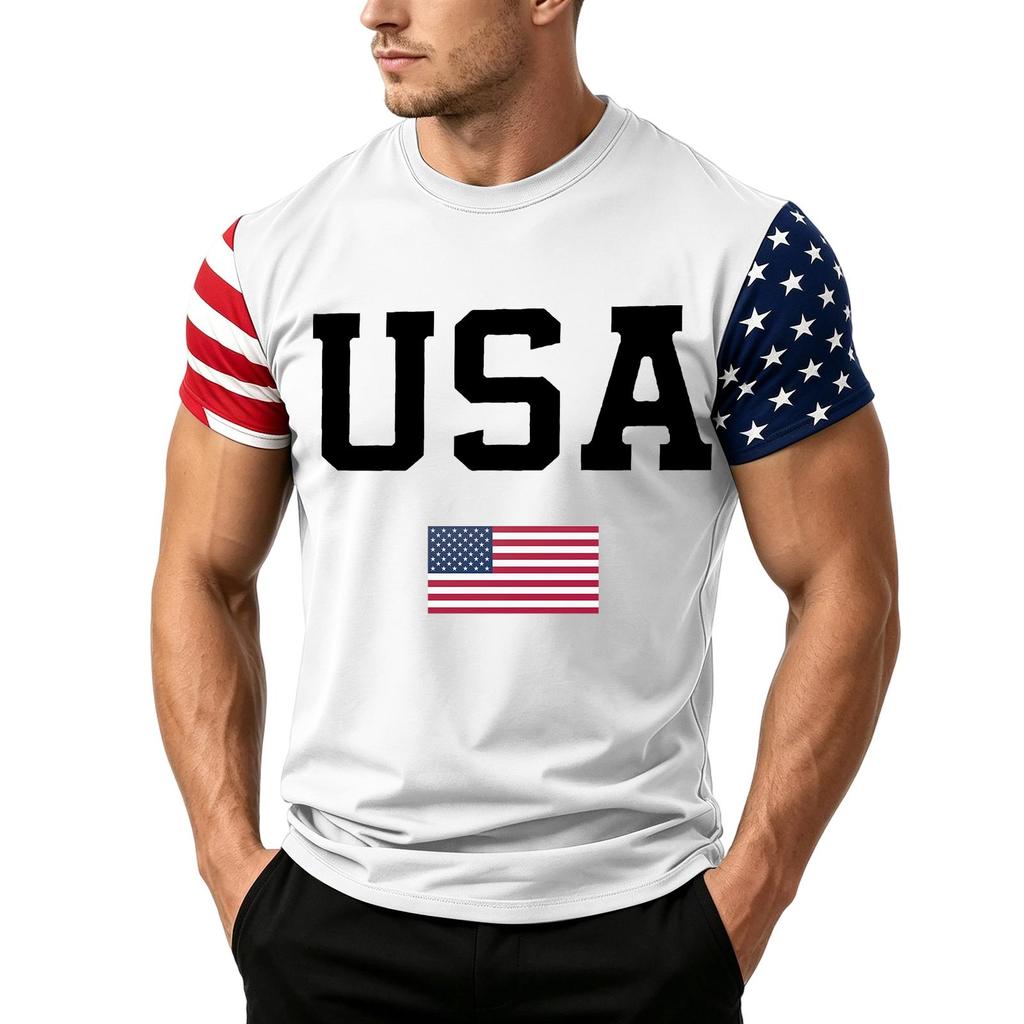 Men's Independence Day Flag Print Short Sleeve T-Shirt, Loose Casual Daily Summer Tops