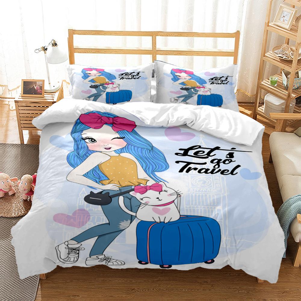 Cartoon Girl Art Print XXL Three Piece Bedding Set  Article Children Or Adults For Beds Quilt Covers Pillowcases Bedding Set