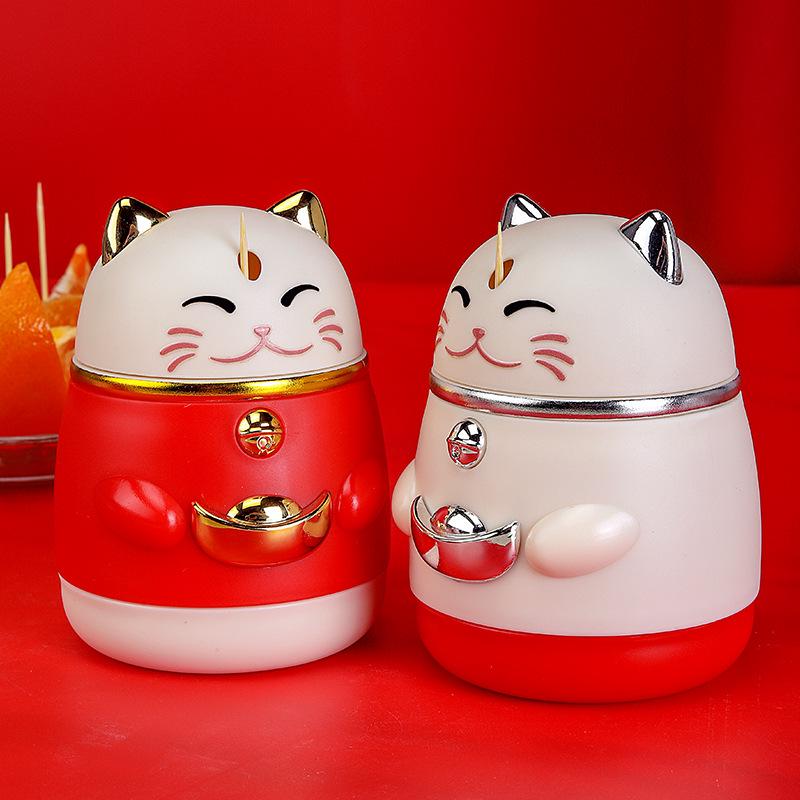 Lucky Cat Automatic Pop-Up Toothpick Holder - Creative Cartoon Design
