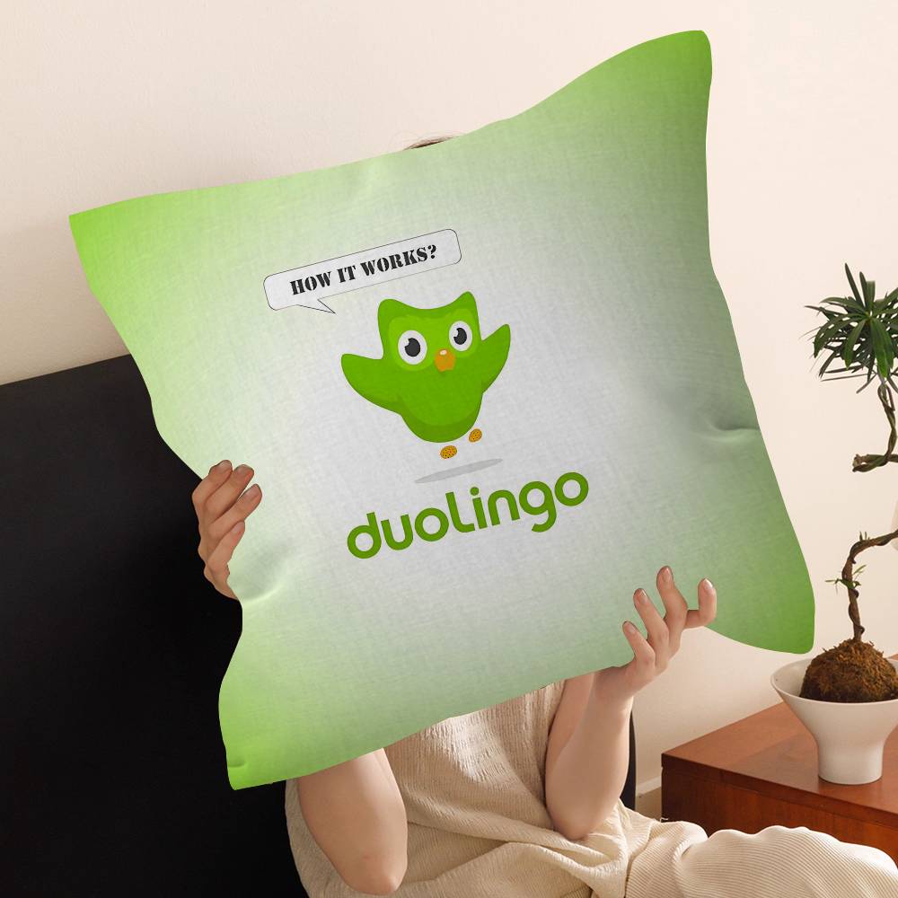 Funnyt D-Duolingo Pillow Covers Cartoon Sofa Decorative Home Double-sided Printing Short Plush Cute Cushion Cover