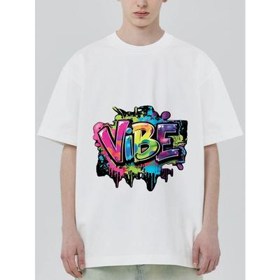Black T Shirt with Colorful Vibe Graffiti Print for Casual Wear