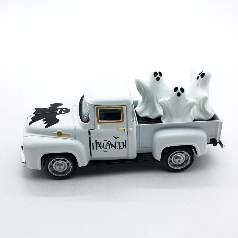 Haunted Metal Truck Halloween Collectible Alloy Car Model with Removable Ghostly Miniature Ornament Home Decors Gift