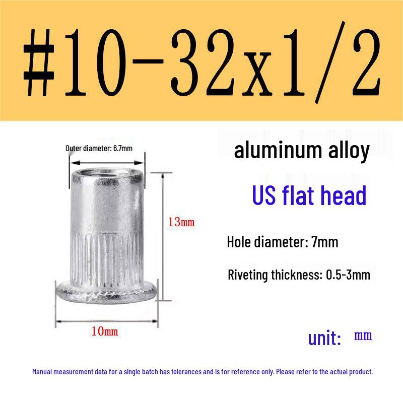 US Standard Flat Head Vertical Knurled Rivet Nut - Aluminum Alloy/Stainless Steel/Galvanized