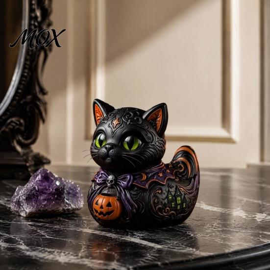 Occult Themed Midnight Table Decor Witches Cat Duck Figurine, Dark Fantasy Resin Witch Ornament Statue, Gothic Cat-Duck Ornament, Spooky Halloween