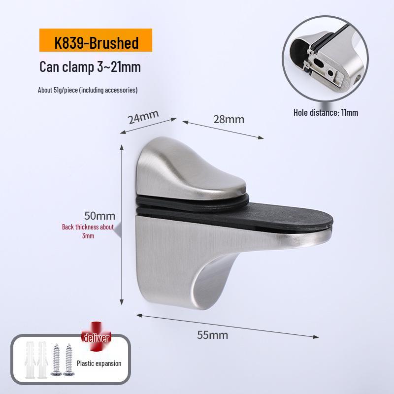 Zinc Alloy F-Shaped Glass Clip: Bathroom/Kitchen Shelf Support Bracket