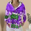 Women's Fashion Casual Sweater Button-Up Print Cardigan  Hooded Jacket