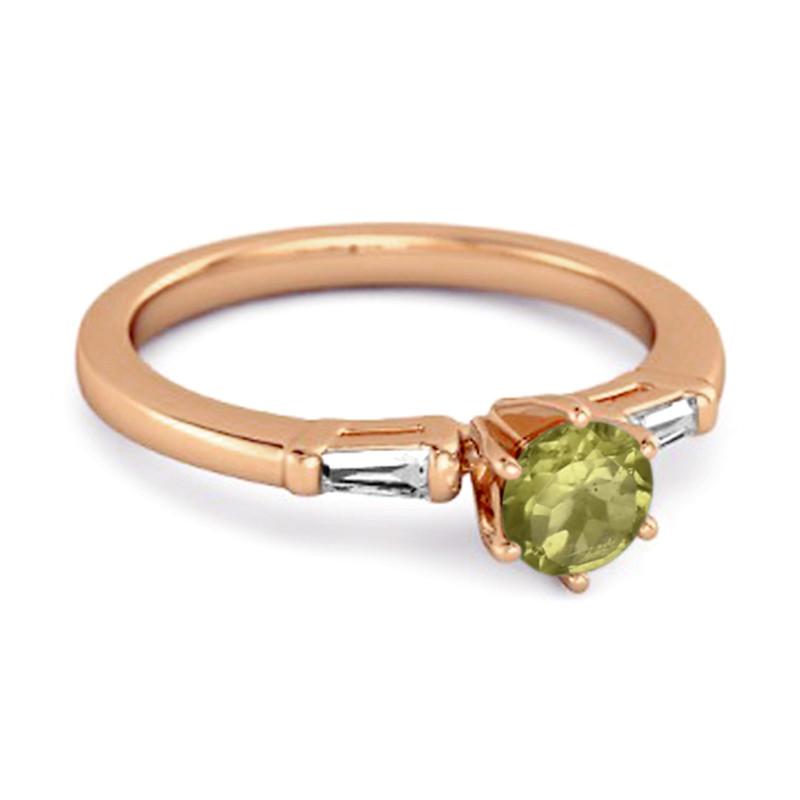 Peridot Three Stone Ring - Sterling Silver Rose Gold Vermeil