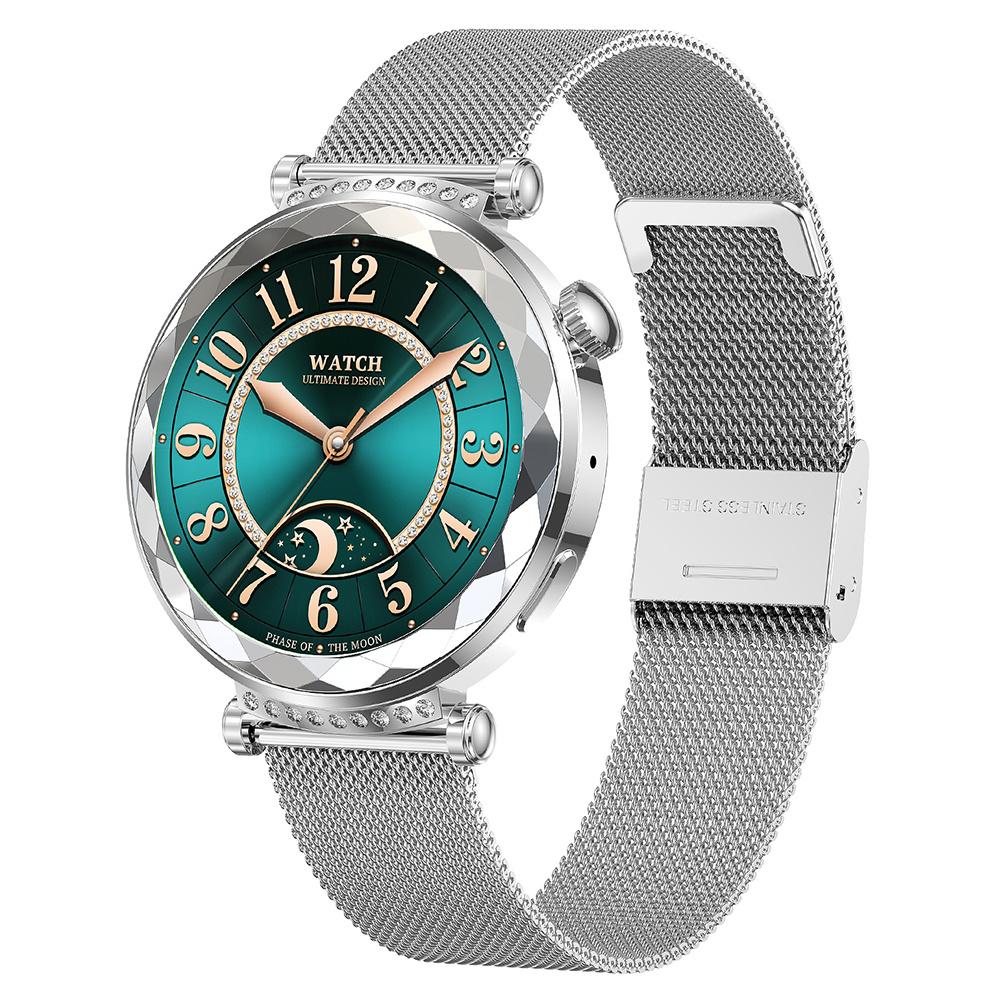 HK88 1.19-inch Heart Rate Monitor NFC Smart Watch Menstrual Cycle Tracker for Women, Steel Strap