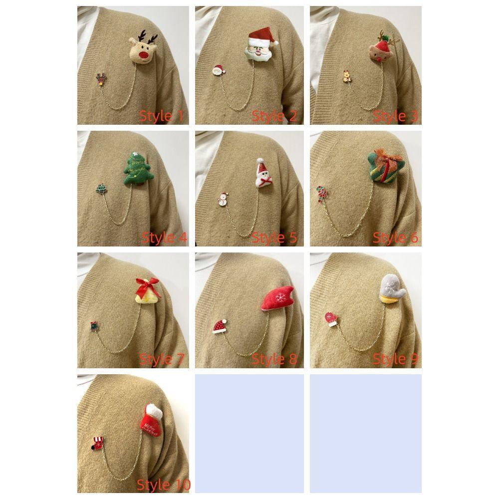 Snowman Elk Plush Chain Brooch Santa Claus Clothes Badge Pins Fashion Christmas Brooch  Xmas Gifts