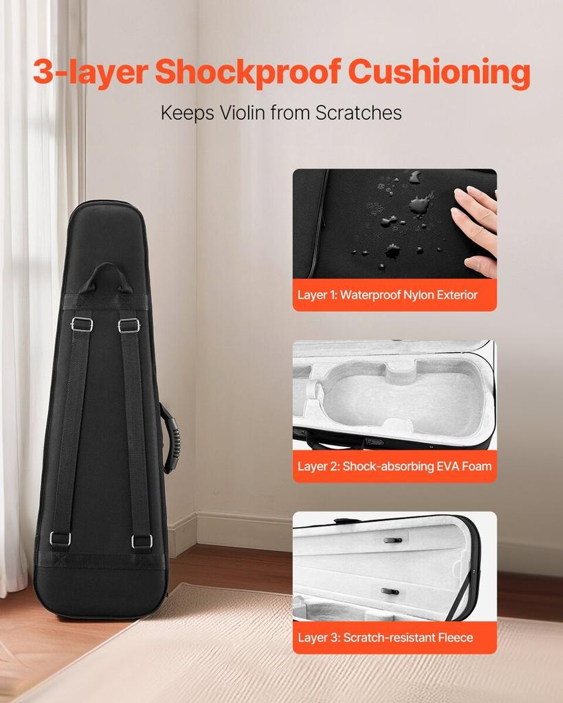 Portable Nylon Fabric 4/4 Full Size Violin Case Anti-Scratch Carrying Bag