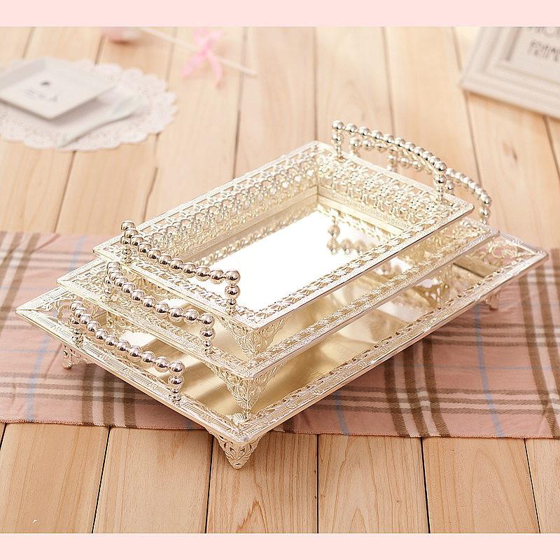 European Style Silver Plated Storage Tray Afternoon Tea Dessert Snack Tray Wedding Dessert Table Decoration Fruit Cake Pan