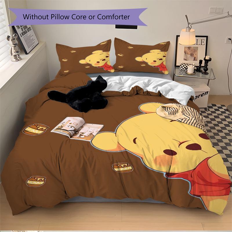3pcs Winnie the Pooh Honey Pot Bedding Set 1 Soft Quilt Cover + 2 Pillowcases, Machine Washable Suitable for All Seasons Q095