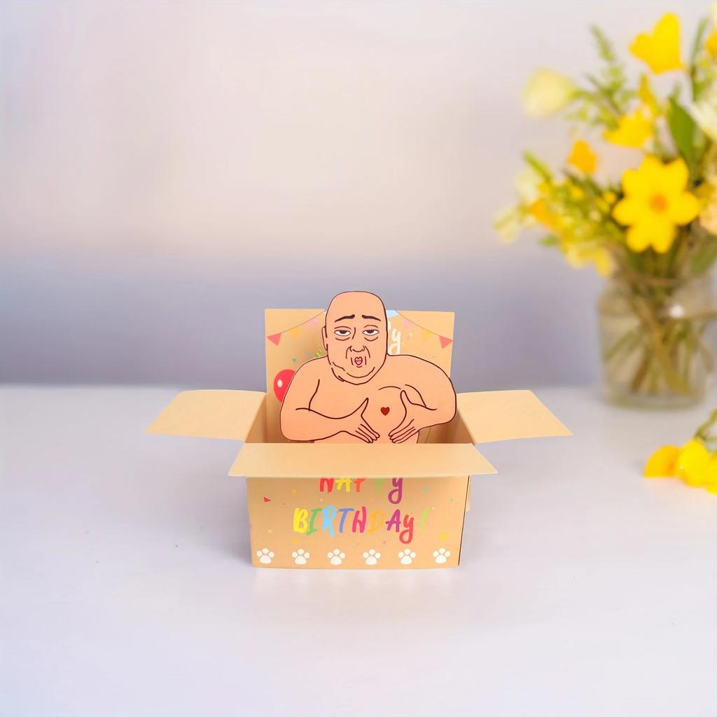 1pc Hilarious Happy Birthday Pop-Up Card - Humorous 3D Character Design with Heart Balloons & Confetti, Whimsical Card