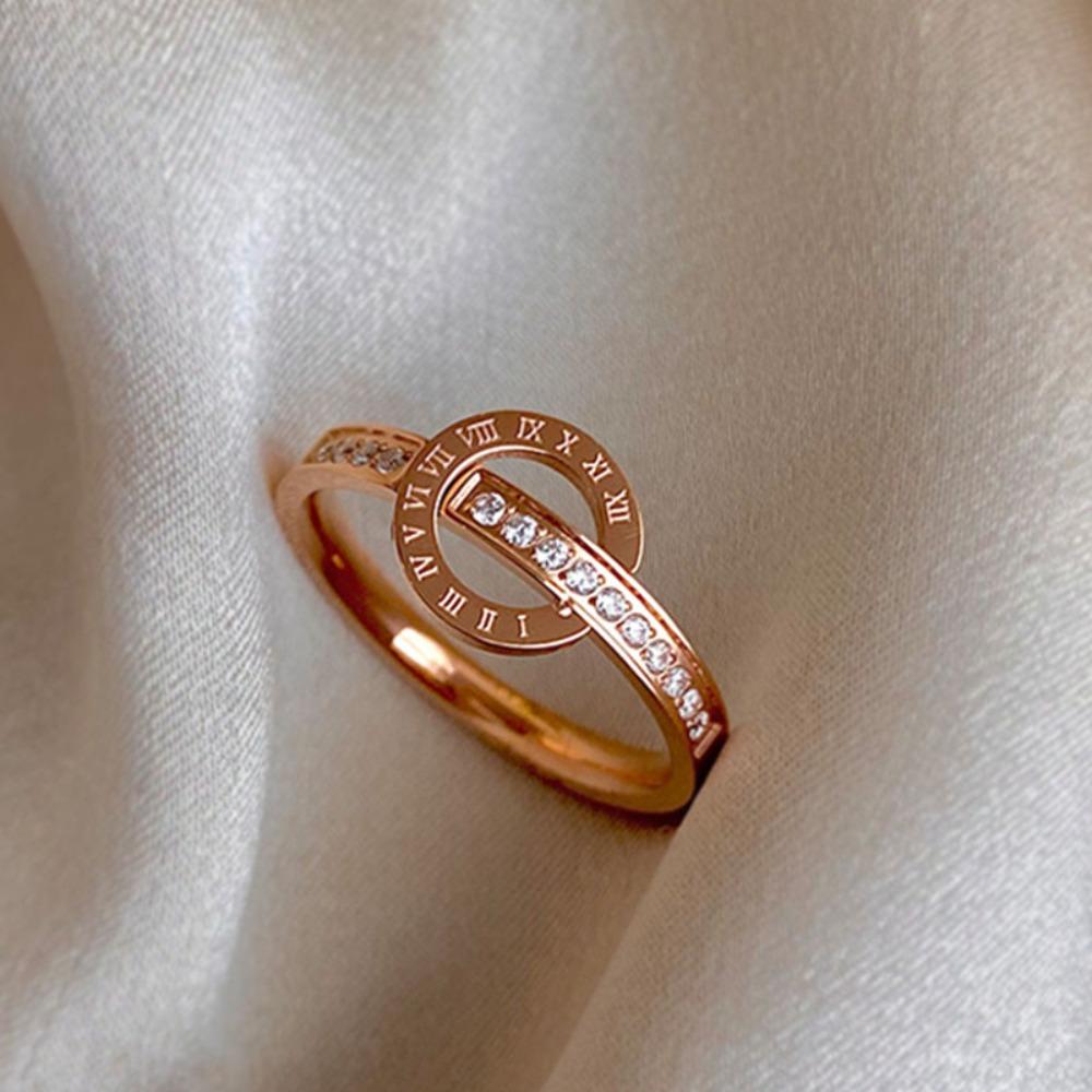 Titanium Steel Ring Rose Gold Zircon Couple Open Adjustable Finger Ring Fashion Jewelry
