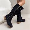 2025 Winter New Style Women's Suede Knee-High Low-Heel Riding Boots - Pointed-Toe Side-Zip Fashion Boots