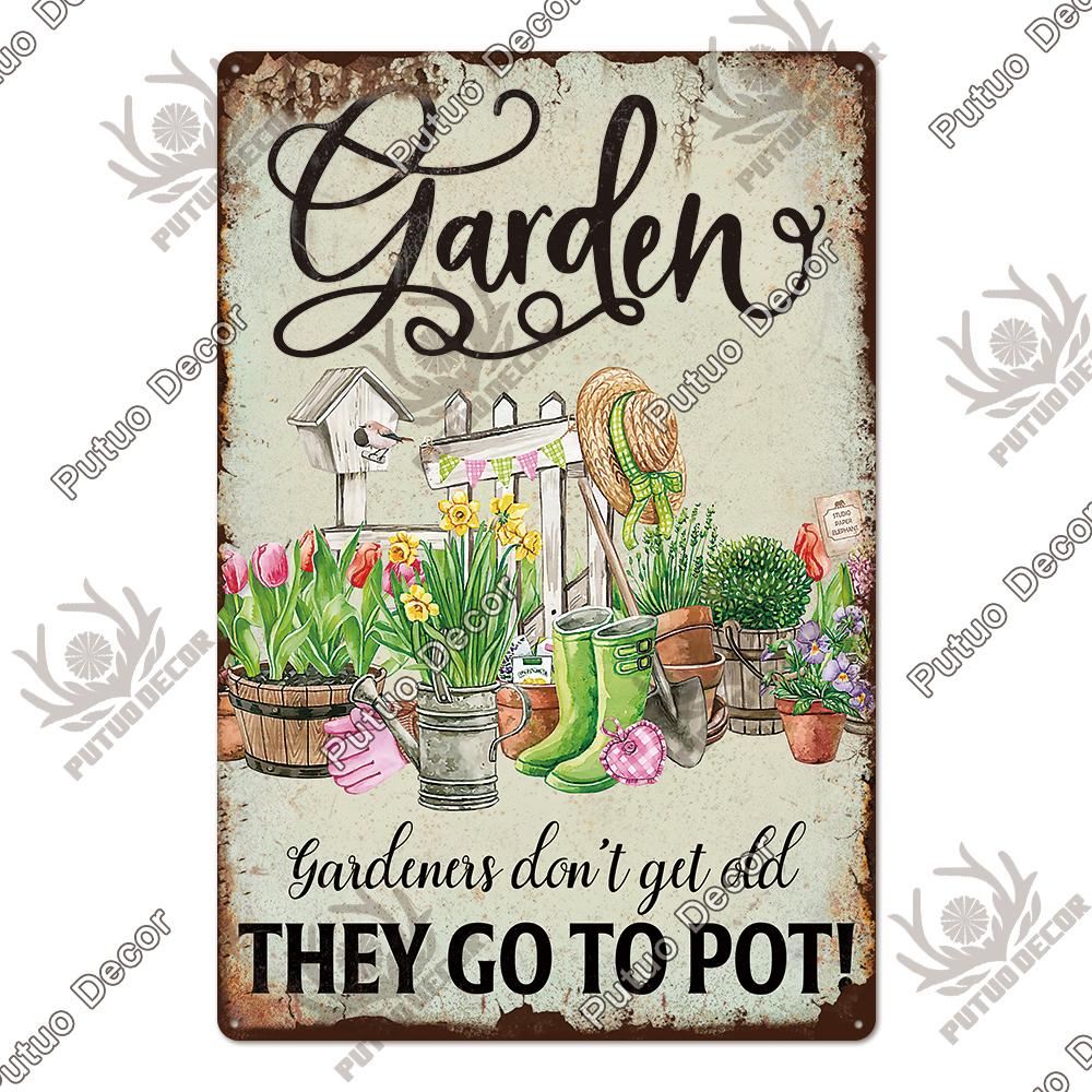 Putuo Decor Garden Vintage Tin Sign Plaques Metal Retro Posters Wall Art Decoration for Backyard Room Rustic Home Farmhouse Gift