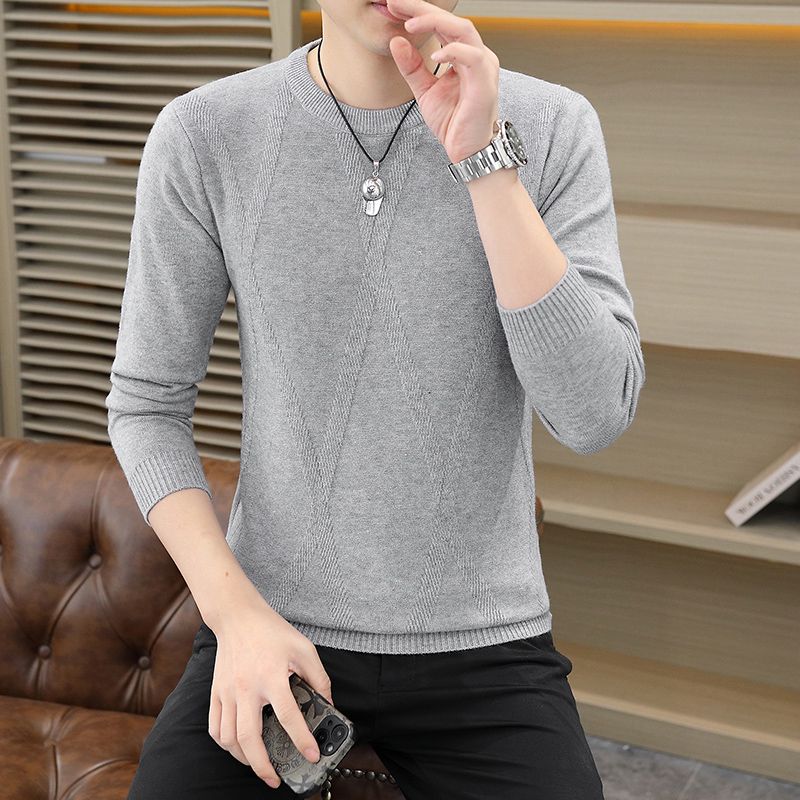 Men's Round Neck Sweater Korean Version Youth Thick Slim Fit Pullover Knitted Sweater