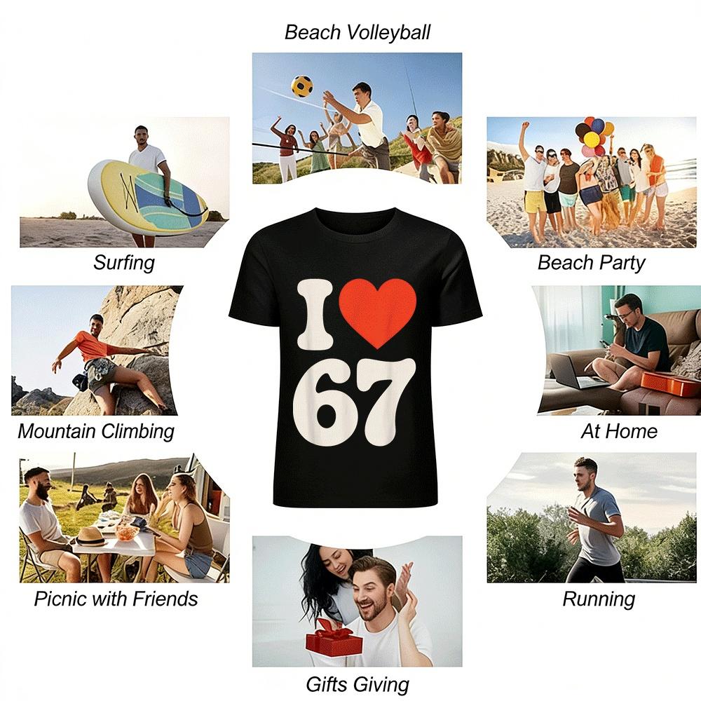 Vintage I Love 67 Heart Print Casual Short Sleeve T-Shirt Pure Cotton T-shirt