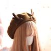 Trendy Cute Painter Hat Wool Beanie Hat Xmas Antler Beret Hat Wild for Christmas
