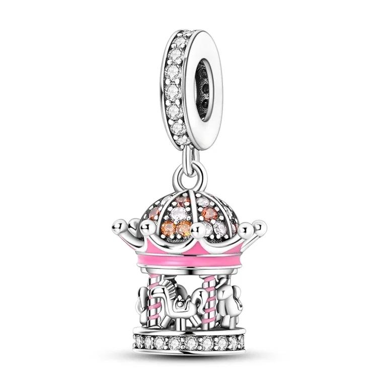 Copper Princess Crown Charm Cake Trojan Bead Pendant Compatible With Authentic Necklaces Bracelets Women Jewellery Birthday Do It Yourself Gift