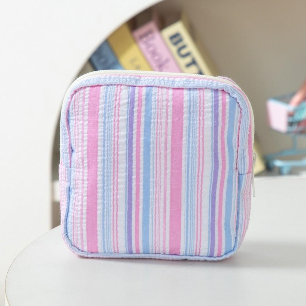 Striped Cosmetic Pouch Cotton Mini Zipper Organizer New Travel Coin Purse